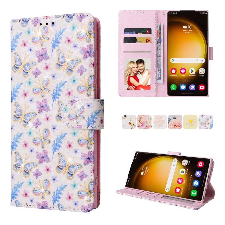 Samsung Galaxy S24 Ultra 5G Bronzing Painting RFID Leather Case Cover (Pansies)