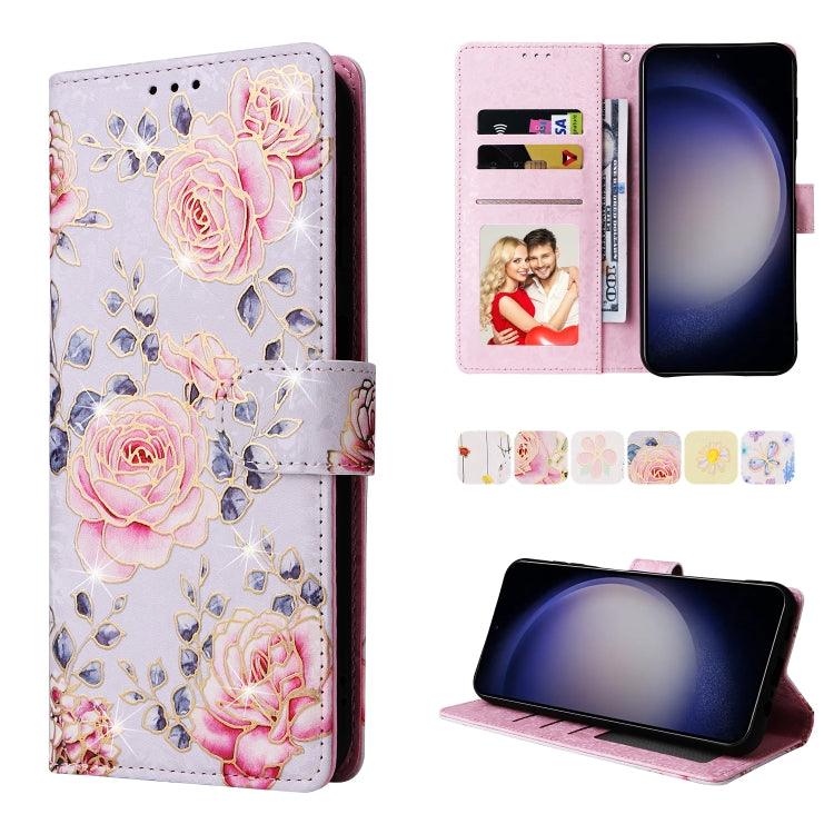 Samsung Galaxy S24 5G Bronzing Painting RFID Leather Case Cover (Pastoral Rose)