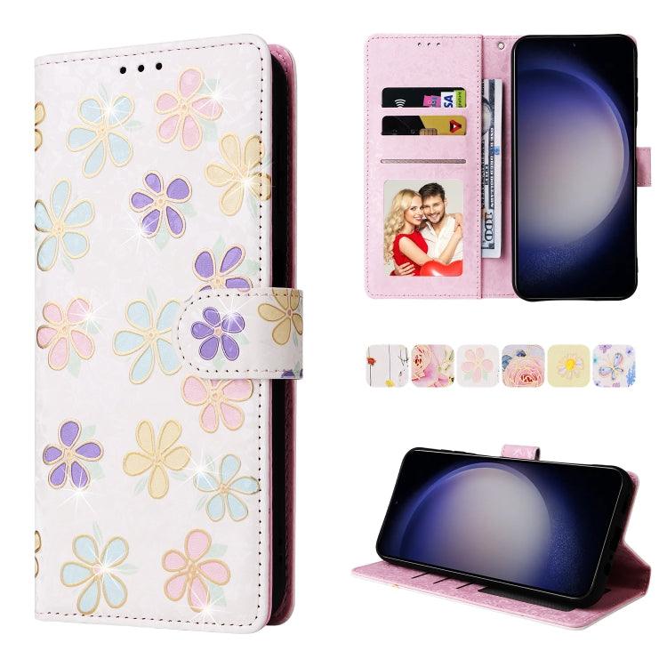 Samsung Galaxy S24 5G Bronzing Painting RFID Leather Case Cover (Bloosoming Flower)