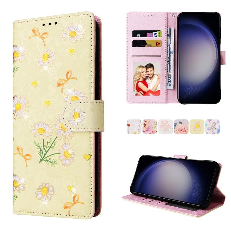 Samsung Galaxy S24 5G Bronzing Painting RFID Leather Case Cover (Yellow Daisy)