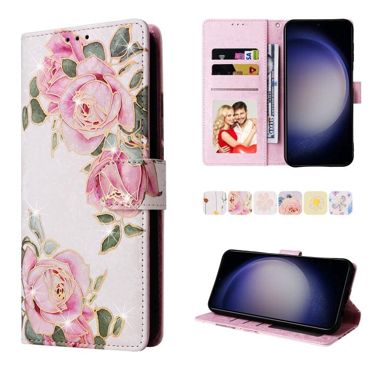 Samsung Galaxy S24 5G Bronzing Painting RFID Leather Case Cover (Rose Flower)