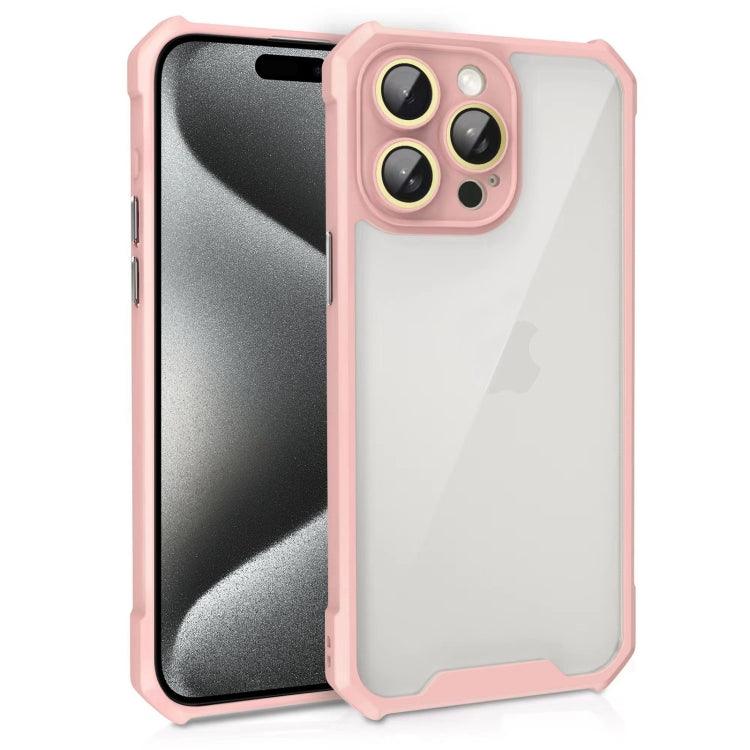 Apple iPhone 15 Pro Shockproof Acrylic Phone Case Cover with Lens Glass Film (Pink)