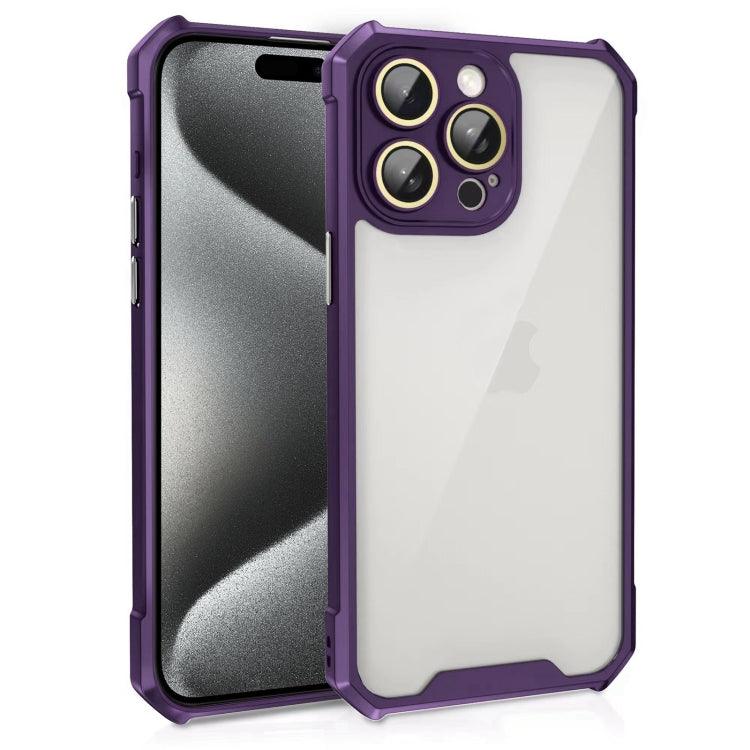 Apple iPhone 15 Pro Shockproof Acrylic Phone Case Cover with Lens Glass Film (Purple)