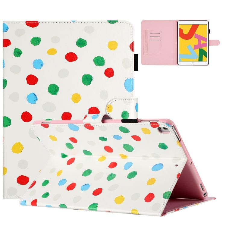 Apple iPad 10.2 2021 / 2020 / 10.5 2019 Dot Pattern Leather Smart Tablet Case Cover (White Colorful Dot)