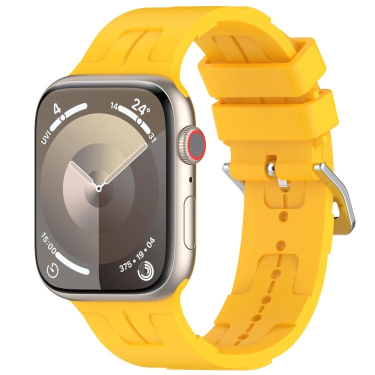 Apple Watch Series 9, 8, 7, 6, SE, 41mm, 40MM, 38mm H Texture Silicone Ladder Buckle Watch Band (Yellow)