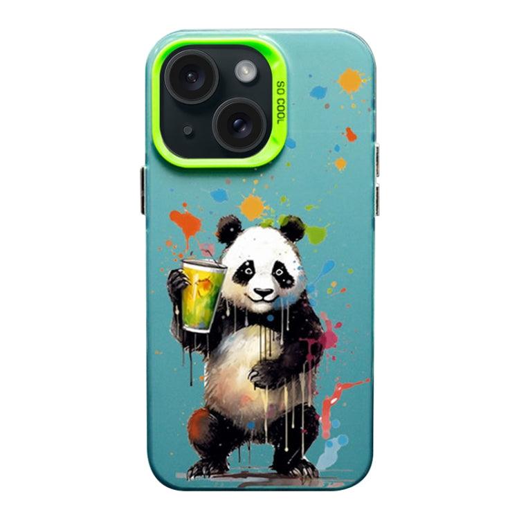 Apple iPhone 15 Color Ink Frosted PC+TPU Phone Case Cover (Giant Panda)