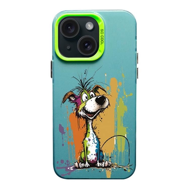 Apple iPhone 15 Color Ink Frosted PC+TPU Phone Case Cover (Silly Dog)