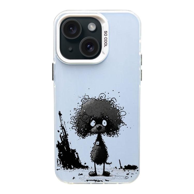 Apple iPhone 15 Color Ink Frosted PC+TPU Phone Case Cover (Curl Teddy)