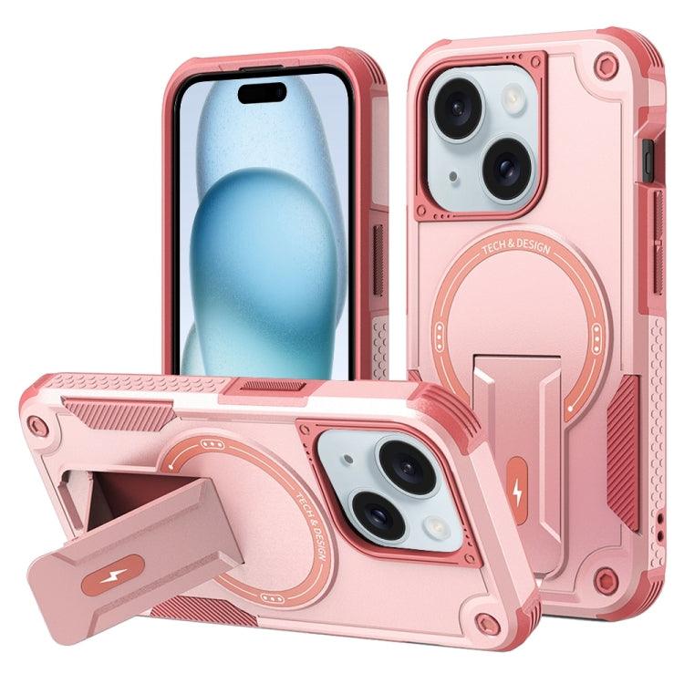 Apple iPhone 15 MagSafe Holder Armor PC Hybrid TPU Phone Case Cover (Pink)