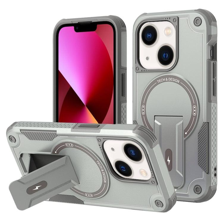 Apple iPhone 13 MagSafe Holder Armor PC Hybrid TPU Phone Case Cover (Grey)