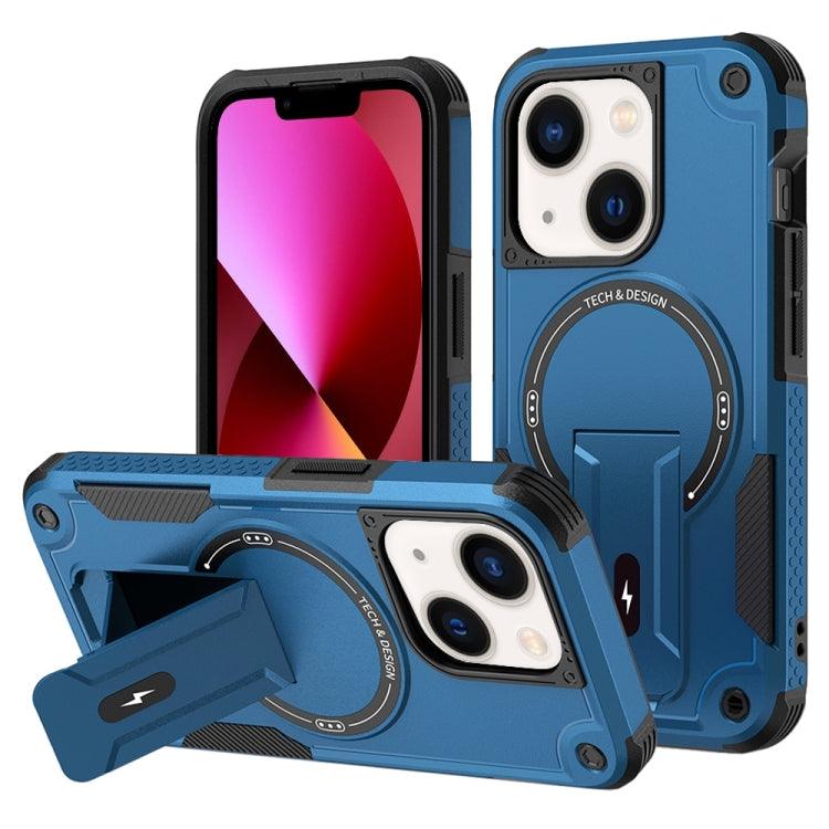 Apple iPhone 13 MagSafe Holder Armor PC Hybrid TPU Phone Case Cover (Dark Blue)