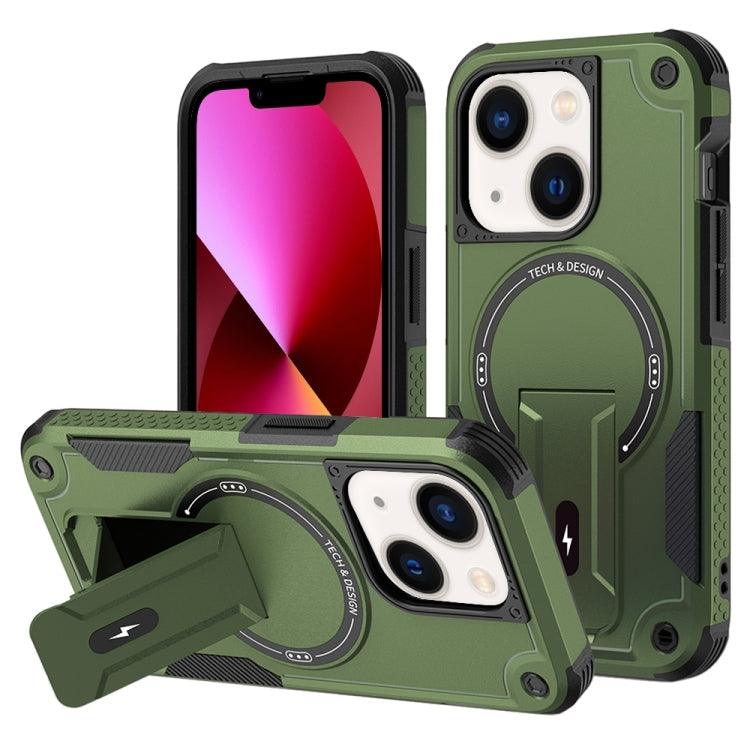 Apple iPhone 13 MagSafe Holder Armor PC Hybrid TPU Phone Case Cover (Army Green)