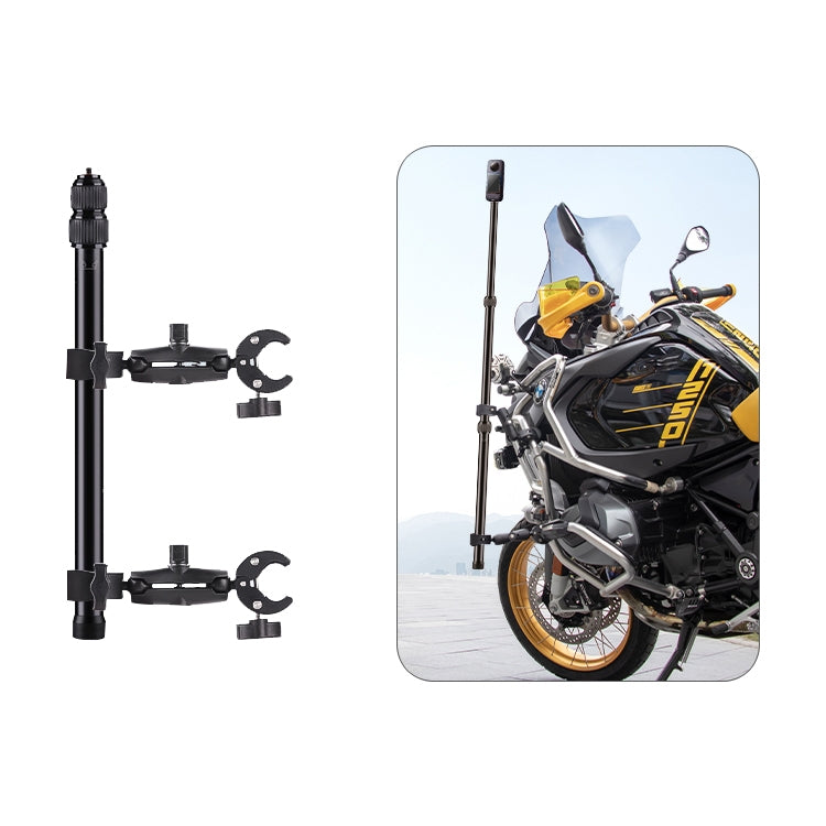 Double Dual-heads Crabs Motorcycle Clamps Handlebar Fixed Mount 3-stage Telescopic Selfie Stick