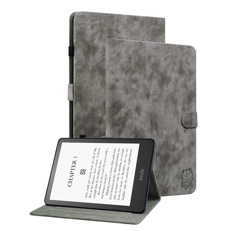 Amazon Kindle Paperwhite 12th Gen 2024 Tiger Pattern Flip Leather Tablet Case Cover (Grey)
