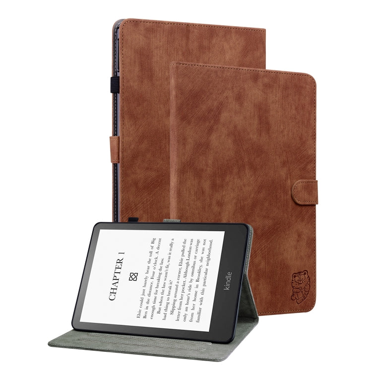 Amazon Kindle Paperwhite 12th Gen 2024 Tiger Pattern Flip Leather Tablet Case Cover (Brown)