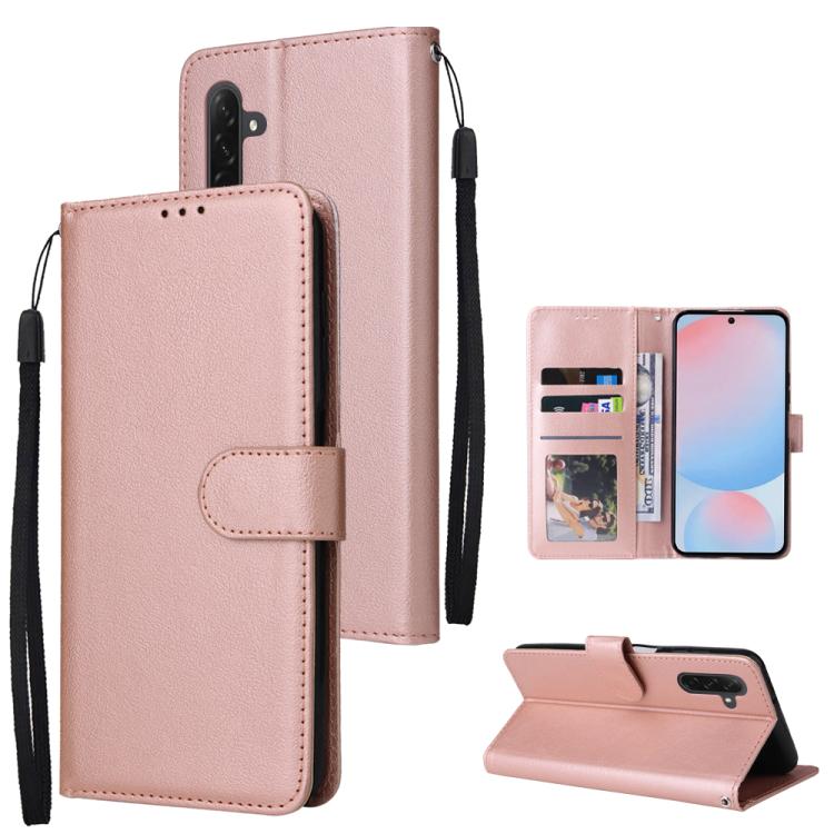 Samsung Galaxy A56 5G Multifunctional Leather Phone Case Cover with 3-Card Slots - Rose Gold