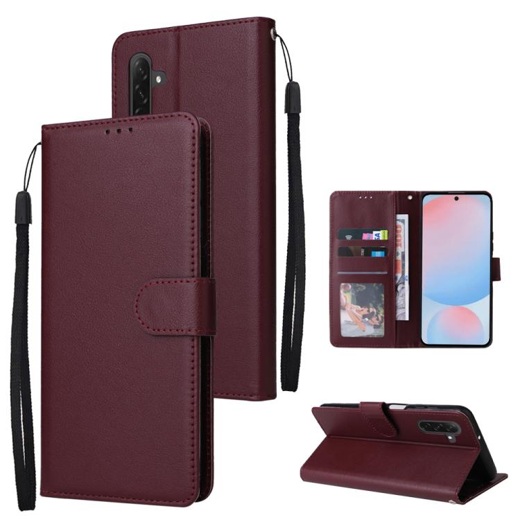 Samsung Galaxy A56 5G Leather Phone Case Cover with 3-Card Slots - Wine Red