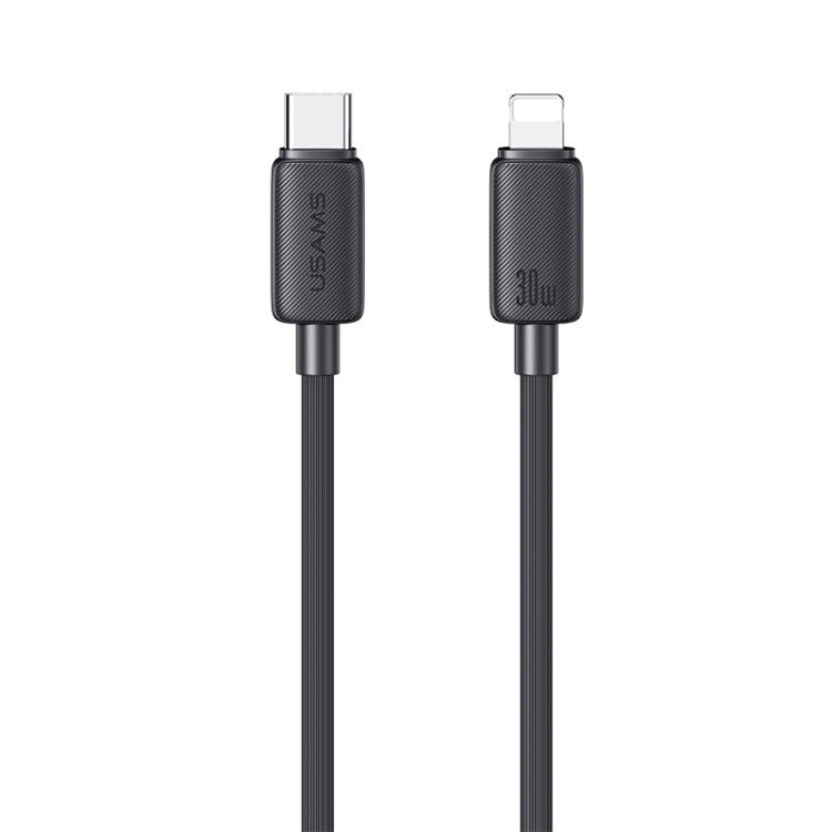 USAMS USB-C / Type-C to 8 Pin 30W Striped Fast Charge Data Cable, Length:3m (Black)
