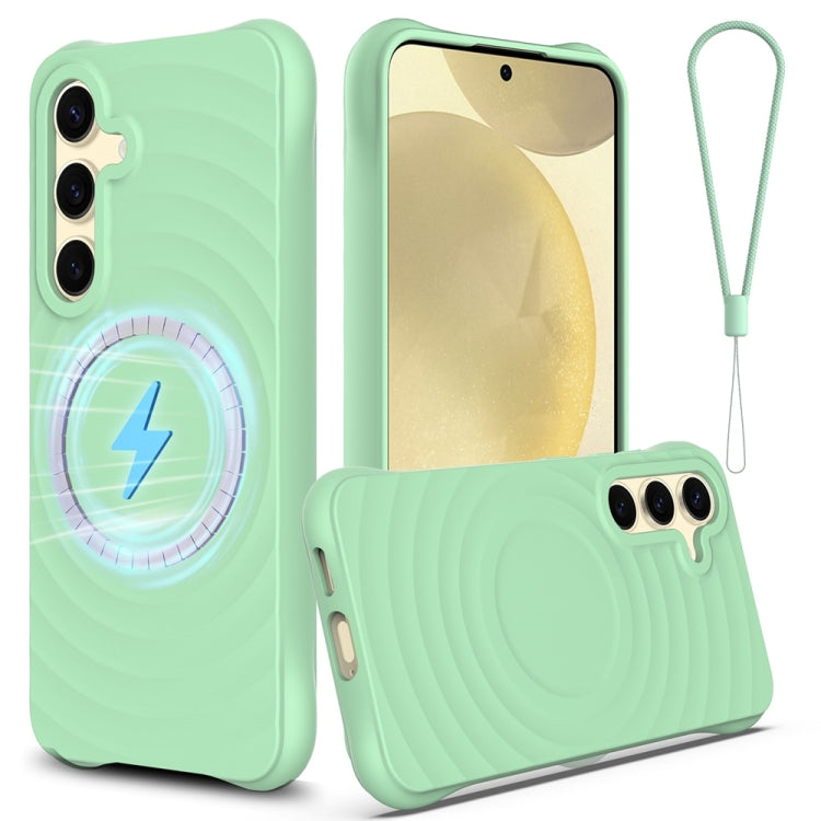 Samsung Galaxy S24 FE 5G Wave Texture MagSafe Magnetic Liquid Silicone Phone Case Cover (Green)