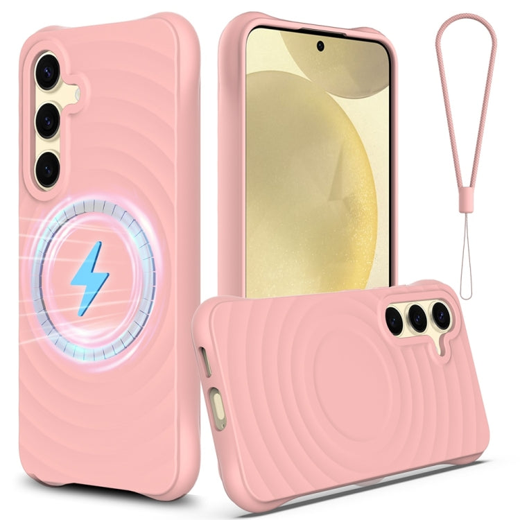 Samsung Galaxy S25 5G Wave Texture MagSafe Magnetic Liquid Silicone Phone Case Cover (Pink)