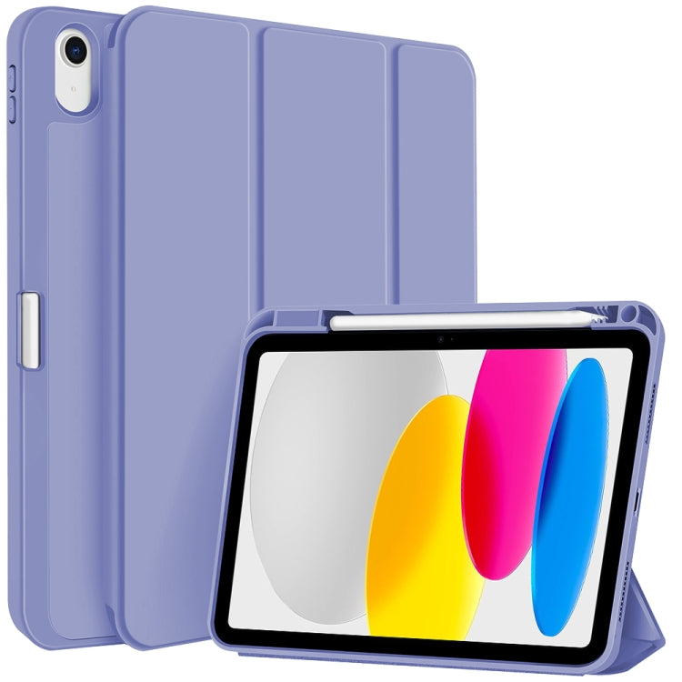 Apple iPad 10th Gen 10.9 2022 3-fold TPU Smart Leather Tablet Case Cover with Pen Slot (Lavender Purple)