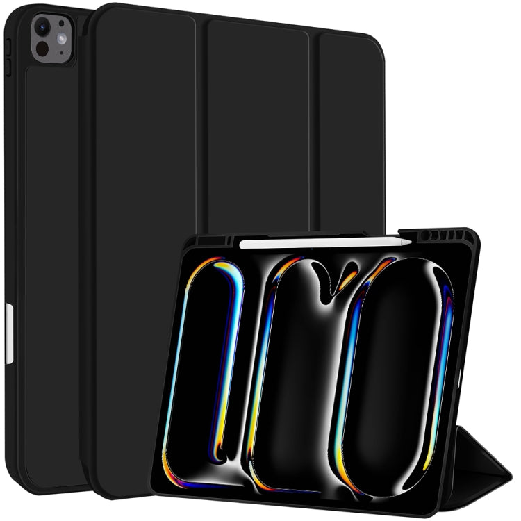 Apple iPad Pro 13 2025 / 2024 3-fold TPU Smart Leather Tablet Case Cover with Pen Slot - Black