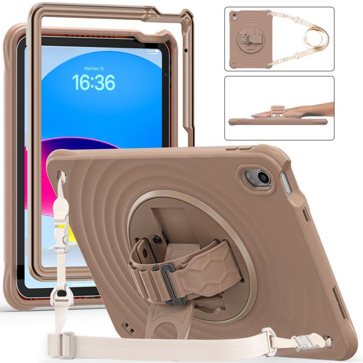 Apple iPad 2025 / 2022 Rotation Holder Silicone Hybrid PC Tablet Case (Light Coffee)