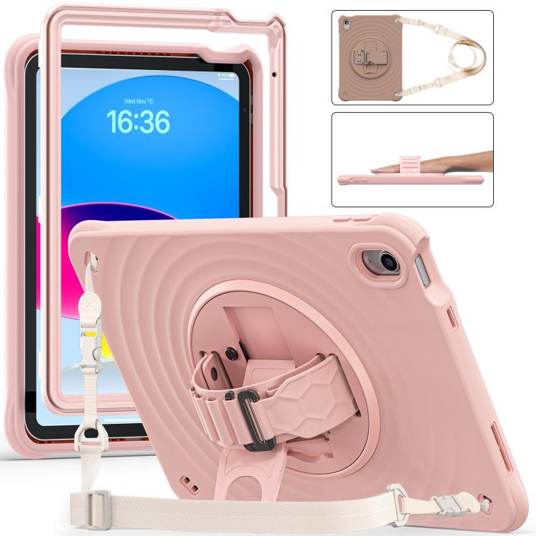 Apple iPad 2025 / 2022 Rotation Holder Silicone Hybrid PC Tablet Case (Pink)