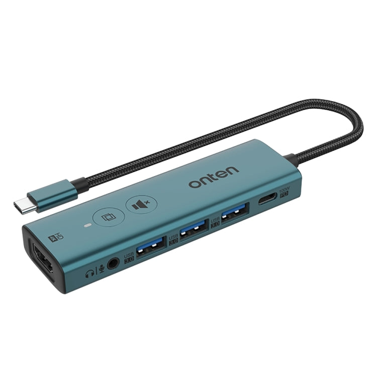 Onten UC123+ USB-C / Type-C to HDTV Multi-function HUB Docking Station with Button, Length:1.5m (Green)