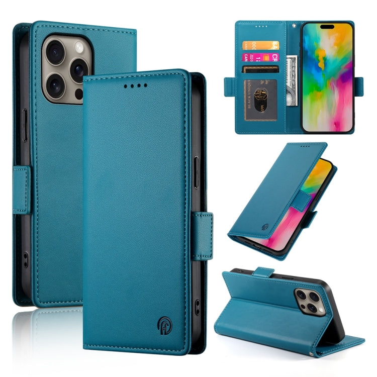 Apple iPhone 16 Pro Max Side Buckle Magnetic Frosted Leather Phone Case Cover (Blue)