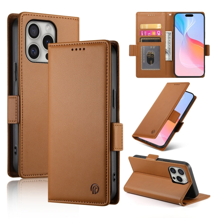 Apple iPhone 16 Pro Side Buckle Magnetic Frosted Leather Phone Case Cover (Brown)