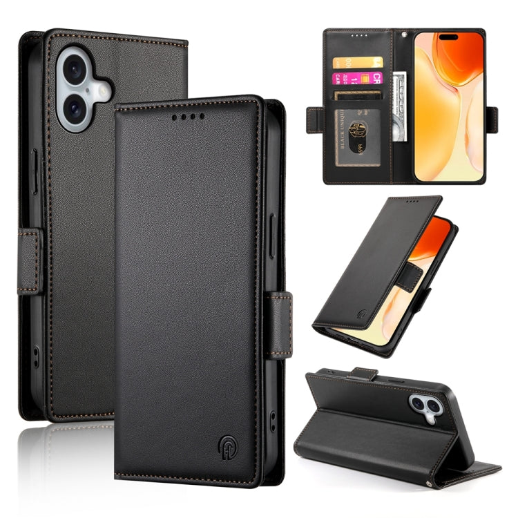 Apple iPhone 16 Plus Side Buckle Magnetic Frosted Leather Phone Case Cover (Black)