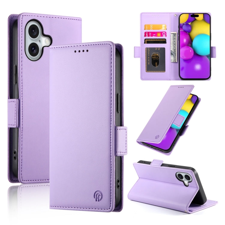 Apple iPhone 16 Side Buckle Magnetic Frosted Leather Phone Case Cover (Purple)