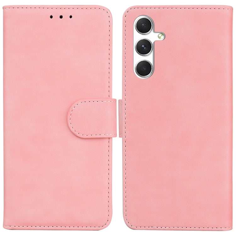 Samsung Galaxy S25 5G Skin Feel Pure Color Flip Leather Phone Case Cover (Pink)