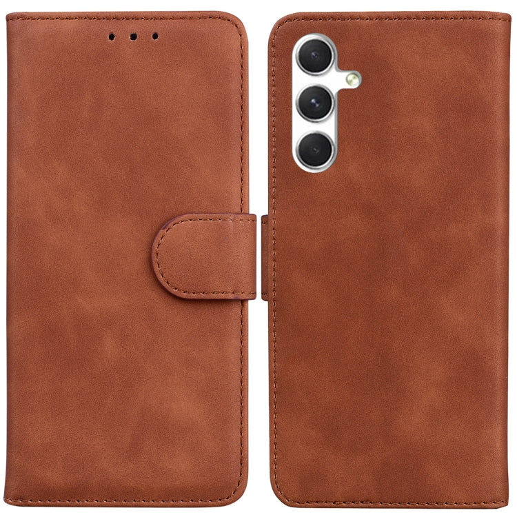 Samsung Galaxy S25+ 5G Skin Feel Pure Color Flip Leather Phone Case Cover (Brown)