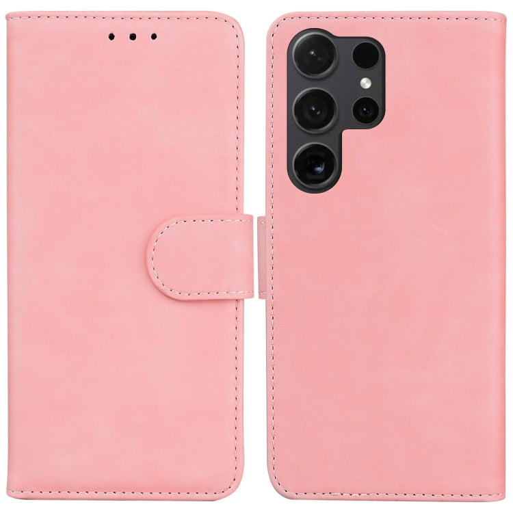 Samsung Galaxy S25 Ultra 5G Skin Feel Pure Color Flip Leather Phone Case Cover (Pink)