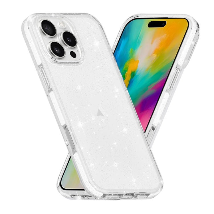 Apple iPhone 16 Pro Dual Color Clear Glitter TPU + TPE Full Coverage Phone Case Cover (Glitter White)