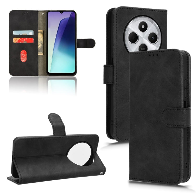 Xiaomi Redmi 14C Skin Feel Magnetic Flip Leather Phone Case Cover (Black)