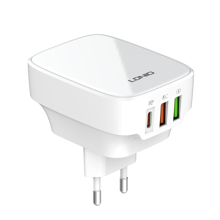 LDNIO 32W Type-C + Dual USB Port Charger with 1m Micro USB Data Cable, Plug Type:EU Plug (White)