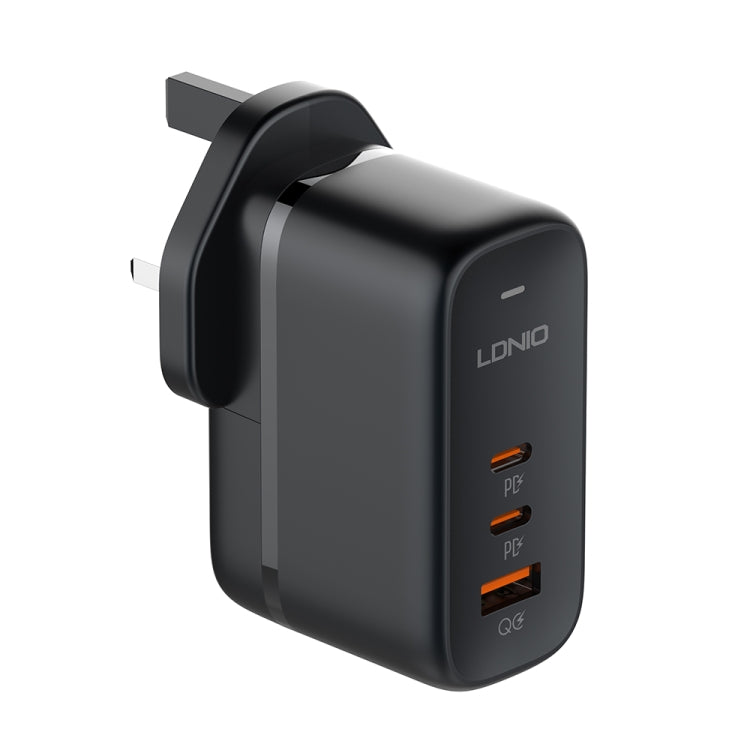 LDNIO 65W USB + Dual Type-C Port Charger with 1m USB-C / Type-C to USB-C / Type-C Data Cable, Plug Type:UK Plug (Black)