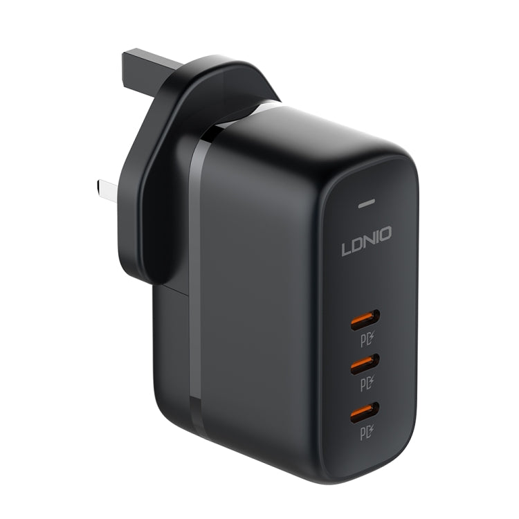 LDNIO 65W GaN 3 x USB-C / Type-C Interface Charger with 1m USB-C / Type-C to USB-C / Type-C Data Cable, Plug Type:UK Plug (Black)