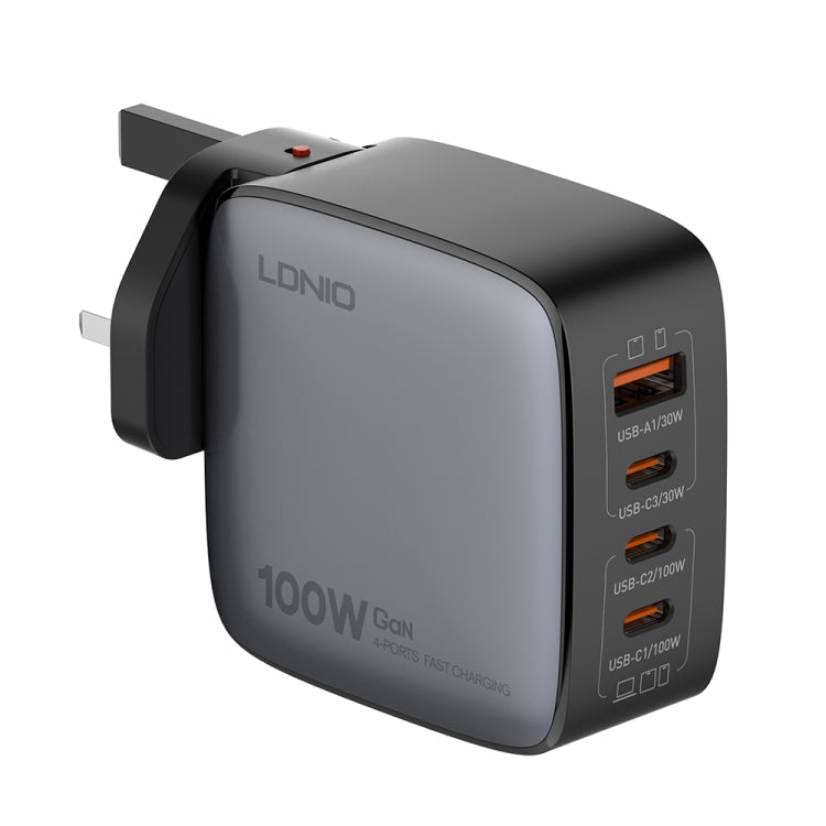 LDNIO 100W GaN USB+3 USB-C / Type-C Interface Charger with 1m 100W USB-C / Type-C to USB-C / Type-C Data Cable, Plug Type:UK Plug (Black)