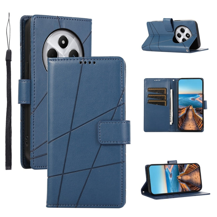 Xiaomi Redmi 14C 4G PU Genuine Leather Texture Embossed Line Phone Case Cover (Blue)