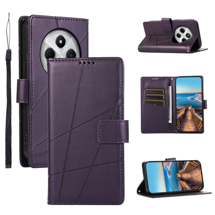 Xiaomi Redmi 14C 4G PU Genuine Leather Texture Embossed Line Phone Case Cover (Purple)