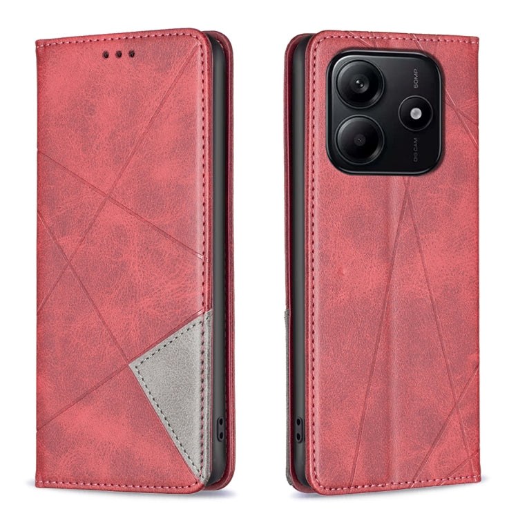 Xiaomi Redmi Note 14 5G Rhombus Texture Magnetic Leather Phone Case Cover (Red)