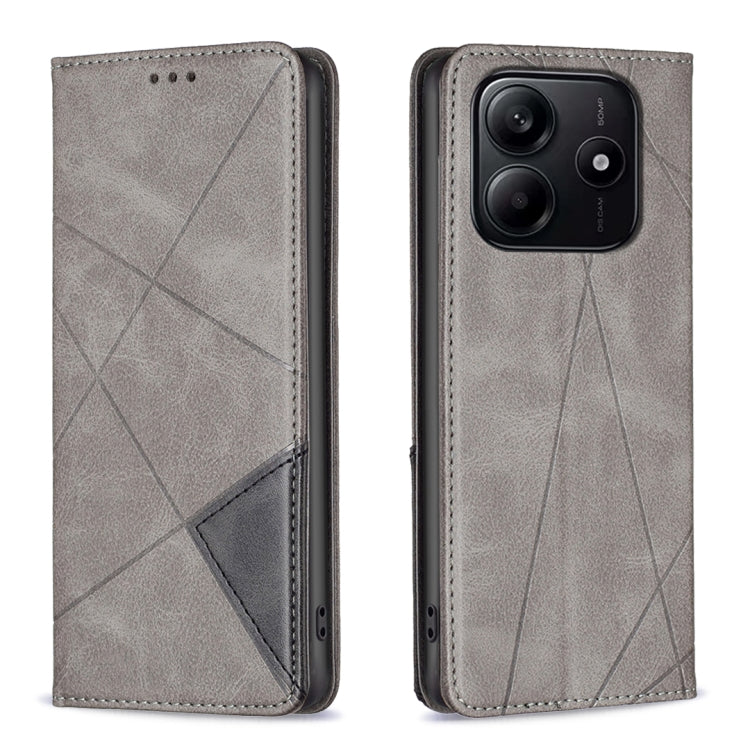 Xiaomi Redmi Note 14 5G Rhombus Texture Magnetic Leather Phone Case Cover (Grey)