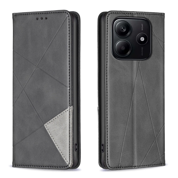 Xiaomi Redmi Note 14 5G Rhombus Texture Magnetic Leather Phone Case Cover (Black)