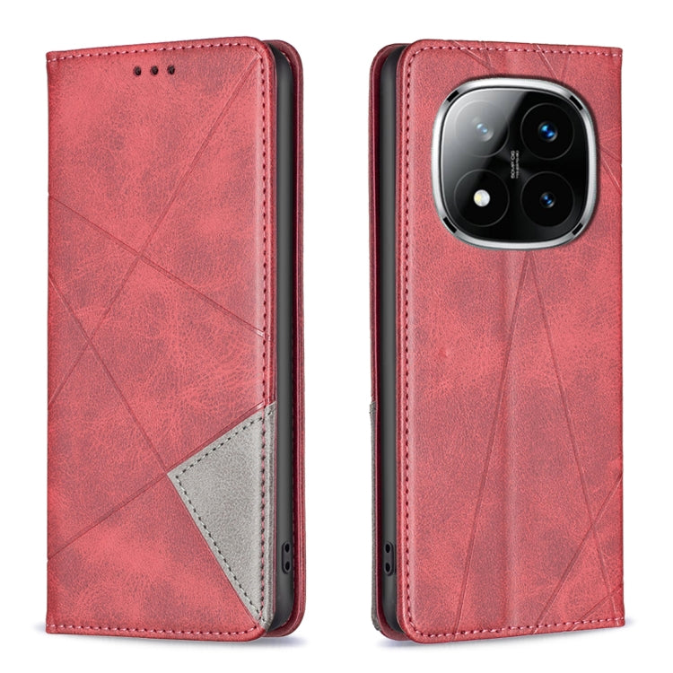 Xiaomi Redmi Note 14 Pro 5G / Note 14 Pro+ 5G Rhombus Texture Magnetic Leather Phone Case Cover (Red)