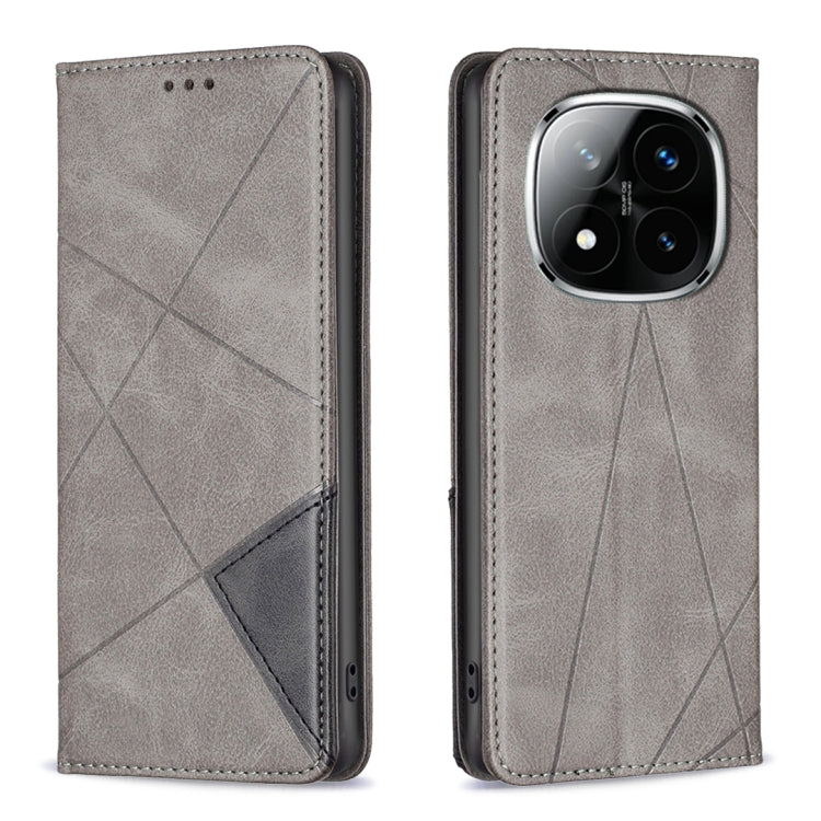 Xiaomi Redmi Note 14 Pro 5G / Note 14 Pro+ 5G Rhombus Texture Magnetic Leather Phone Case Cover (Grey)