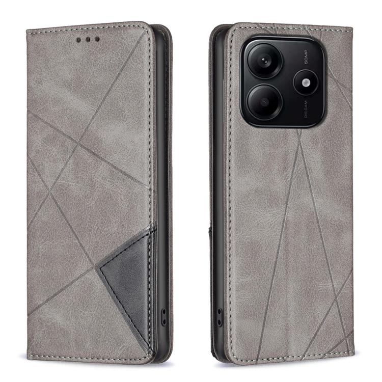 Xiaomi Redmi Note 14 4G Rhombus Texture Magnetic Leather Phone Case Cover (Grey)